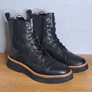 Madewell Helen Platform Leather Chelsea Boots Women 9 Black Ankle Booties Combat